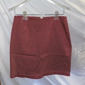 INC red and white checkered print stretch skirt